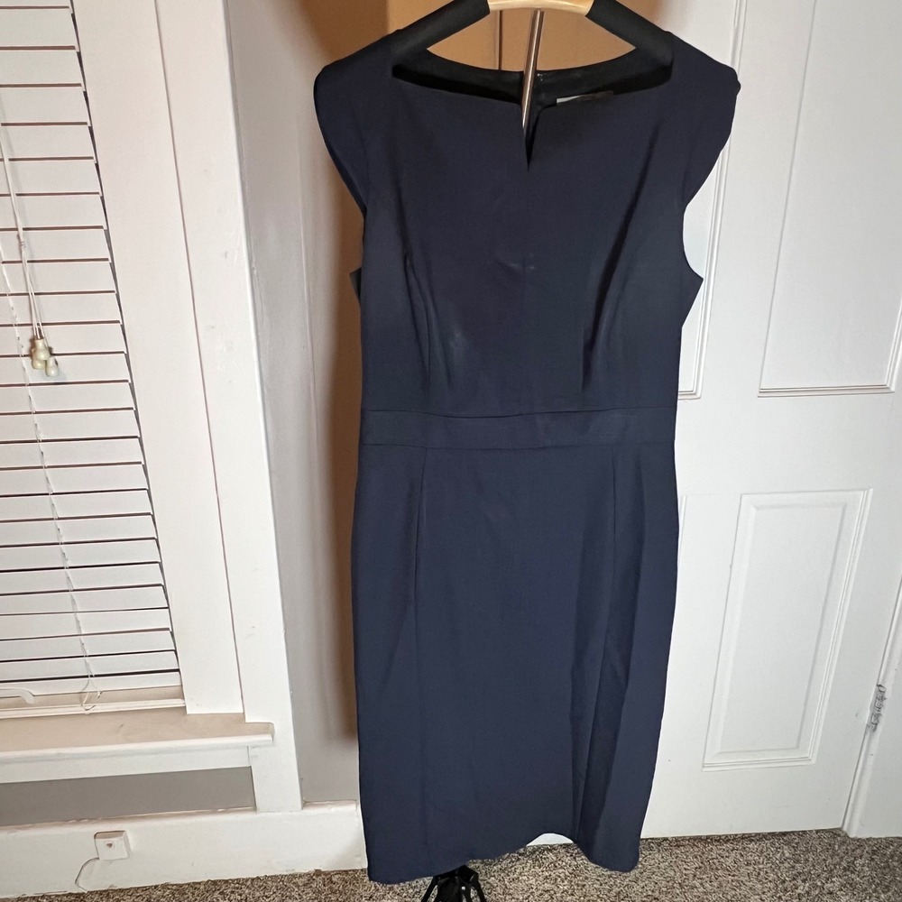 Classiques Entier Navy Blue Glen Plaid Sheath Dress Sleeveless Size 8